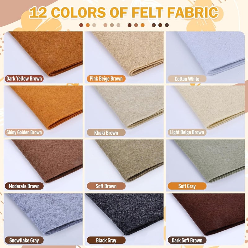 MITINU 12 Rolls 8"x35" 1.4mm Thick Soft Felt Fabric Sheet 12 Assorted Brown Series Colors Felt Pack Pastel Felt Sheets for DIY Craft Sewing Squares Nonwoven Patchwork - Image 2